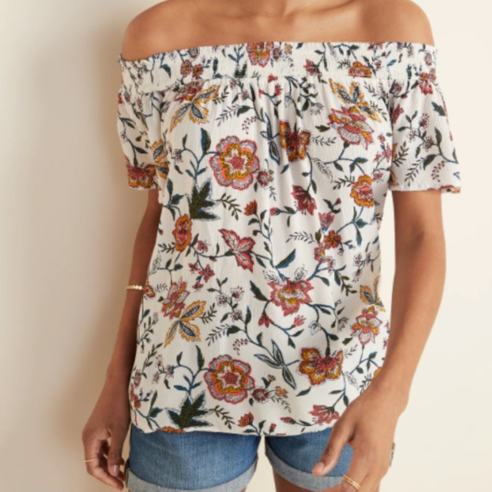 Old Navy Floral-Print Crinkle-Crepe Off-the-Shoulder Top